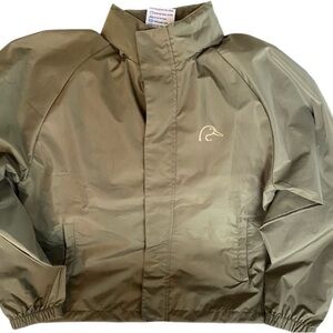 Wind Breaker Athletic Jacket Ducks Unlimited Hood Pockets Khaki M-L